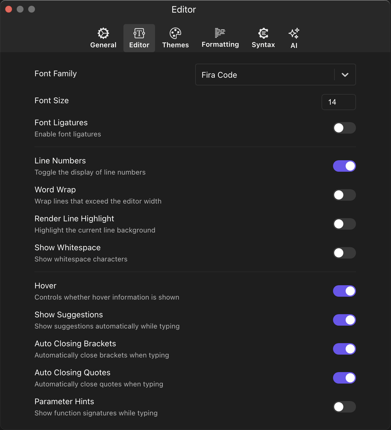 Editor Preferences