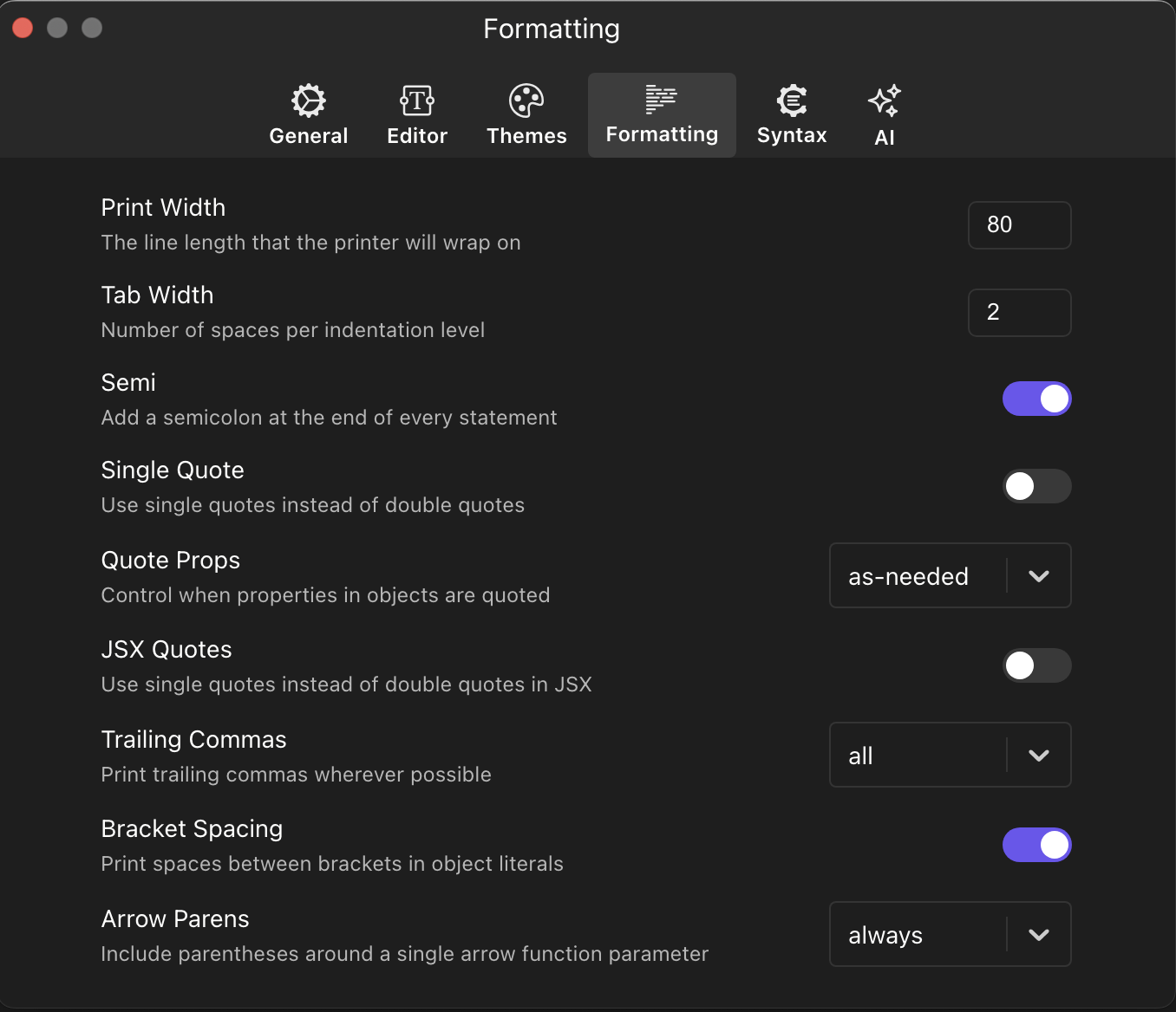 Formatting Preferences